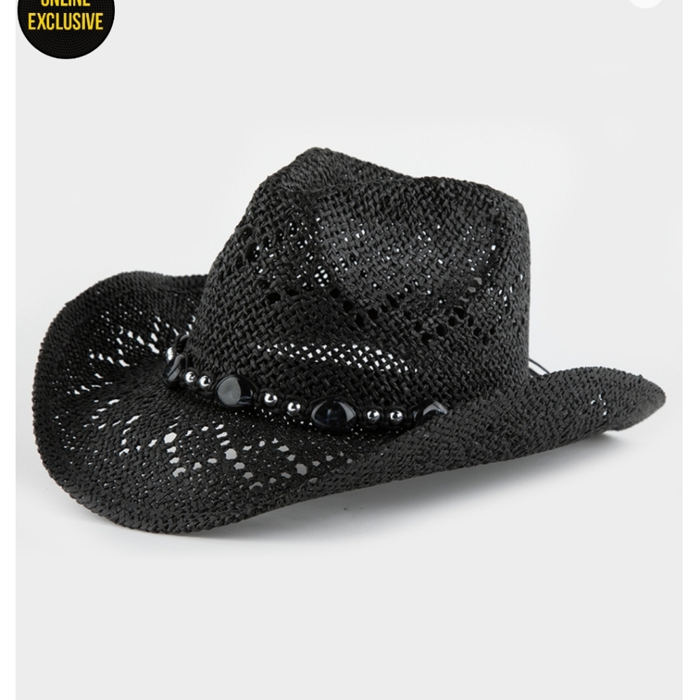 Straw beaded cowgirl hat